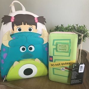 Monsters inc. 20th anniversary loungefly mini backpack and wallet set
